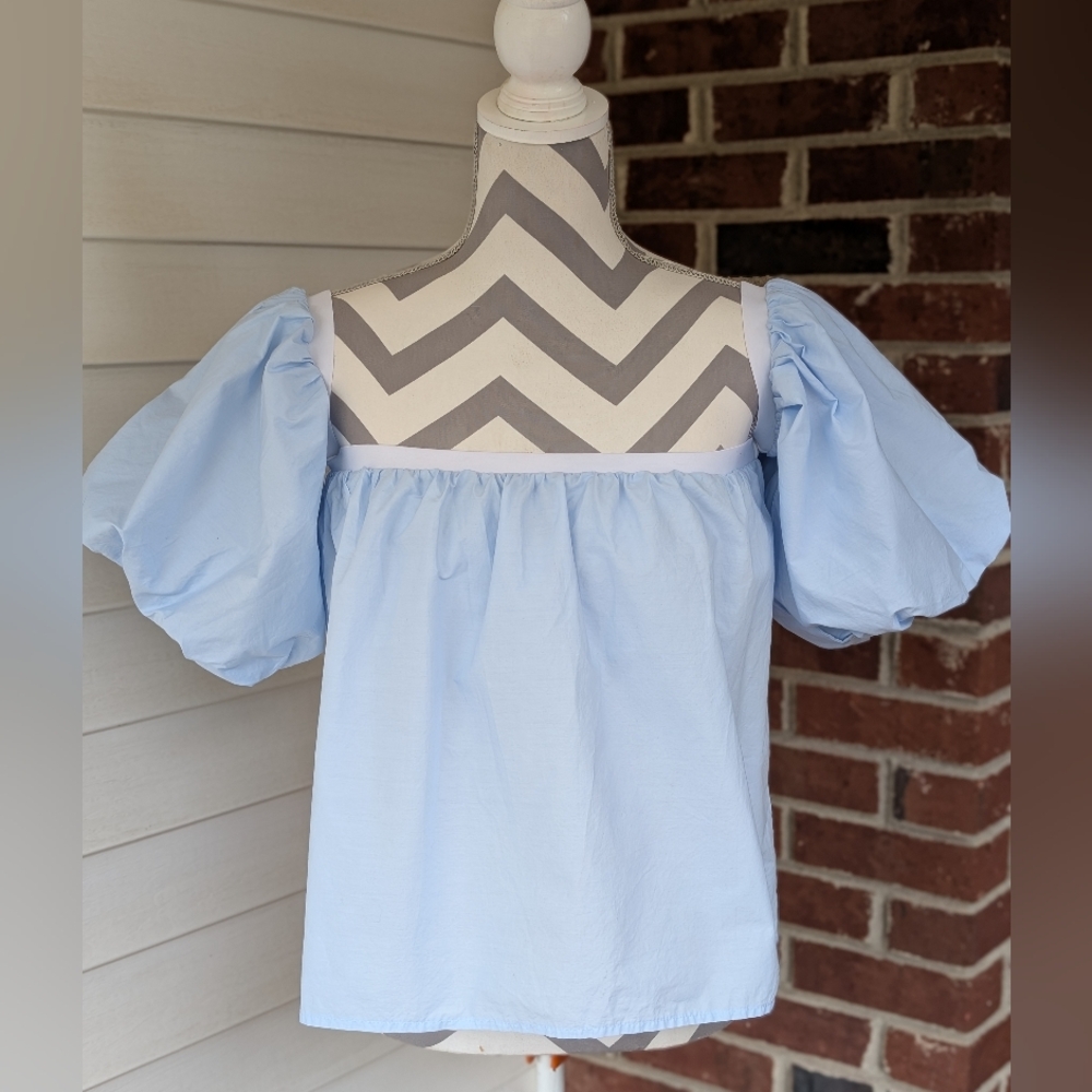 Forever 21 Light Blue Off-Shoulder Puff Sleeve Top
